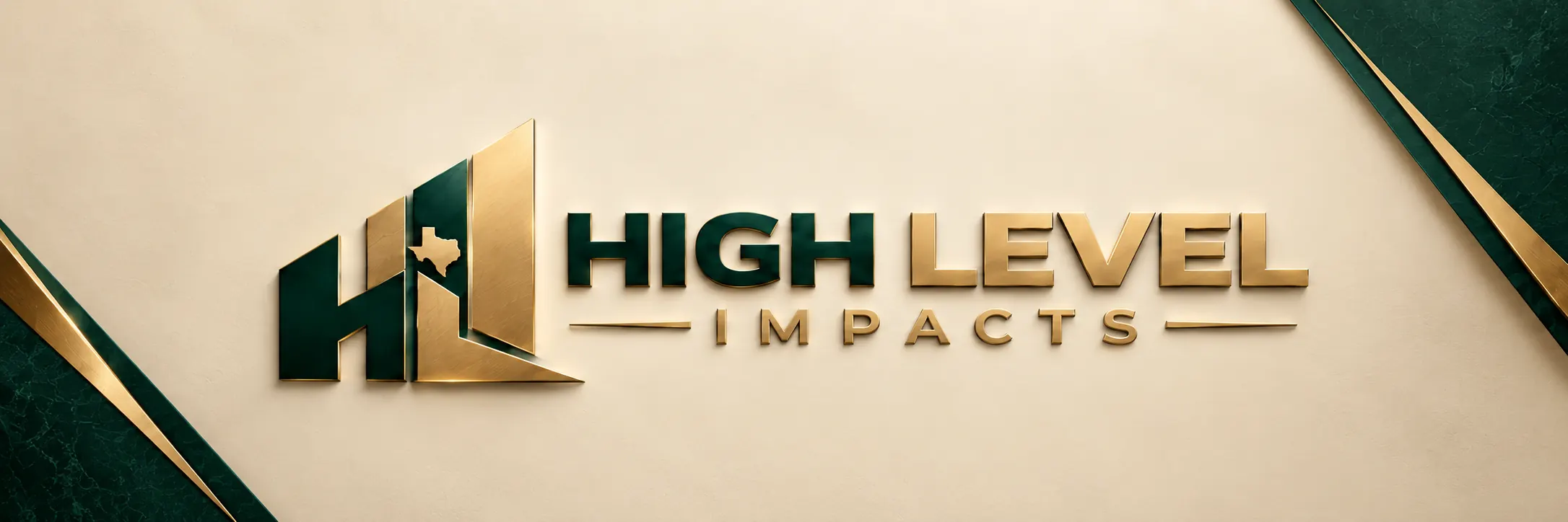 High Level Impacts green-and-gold logo with Texas silhouette
